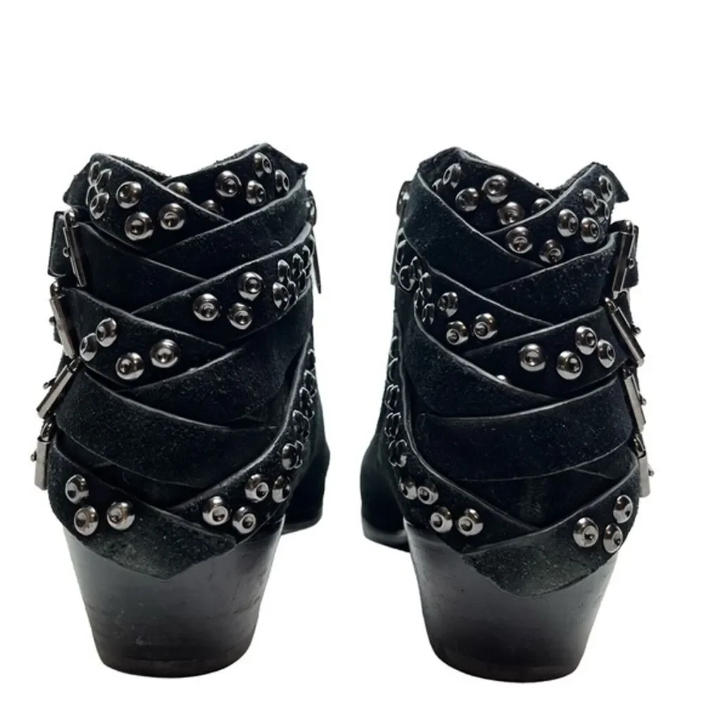 SAM EDELMAN PENROSE Black Ankle Booties Boots Buckles Gothic Leather Suede 6.5 - Picture 8 of 15